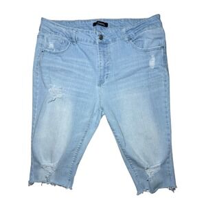 d.jeans Capri Jeans Womens Size 16 Light Blue Distressed Raw Hem Stretch Denim